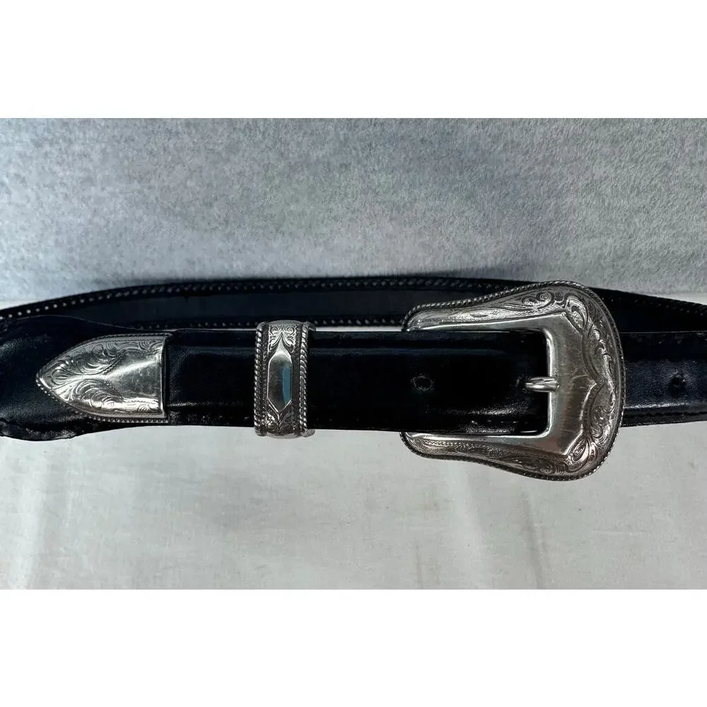 Nocona Men's 44 Western Belt Embossed Silver Tone Buckle Camo Black Leather Belt